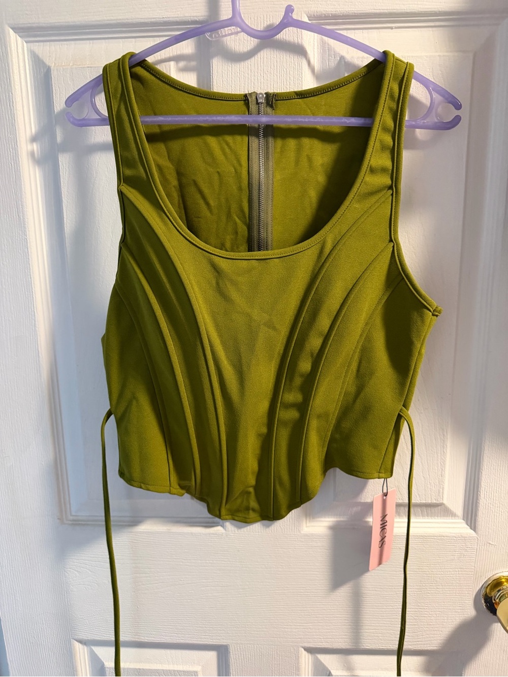 Sleeveless Olive Green Corset Crop Top with Side Ties
